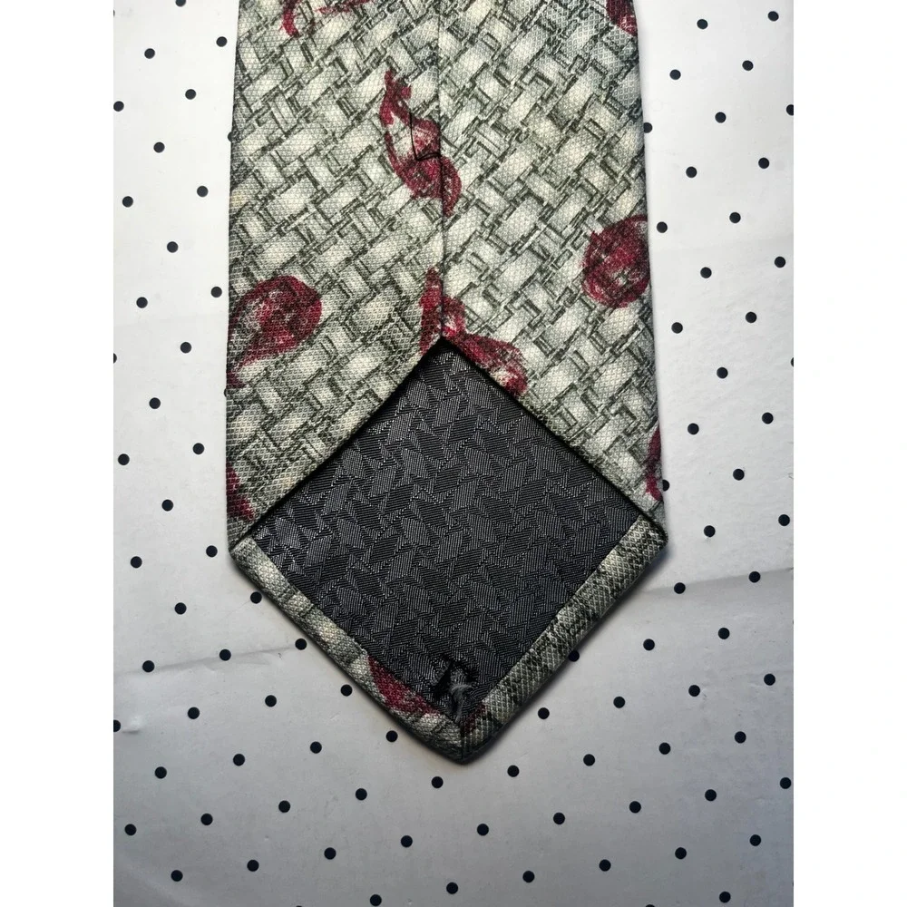 Massimo Livio Mens Silk Tie Italy Sage Green Red Paisley Basketweave Textured